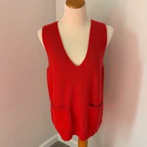SHEIN Red V-Neck Knit Pocket Sweater Vest